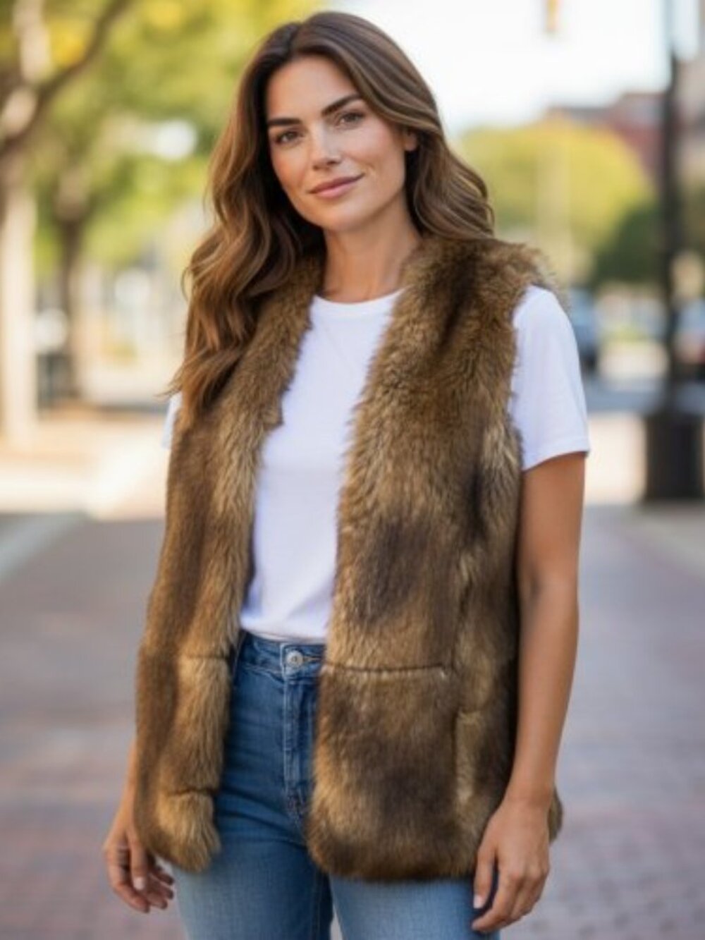 DENIM 24 7 Lined Faux Fur Vest Ladies Size 14W